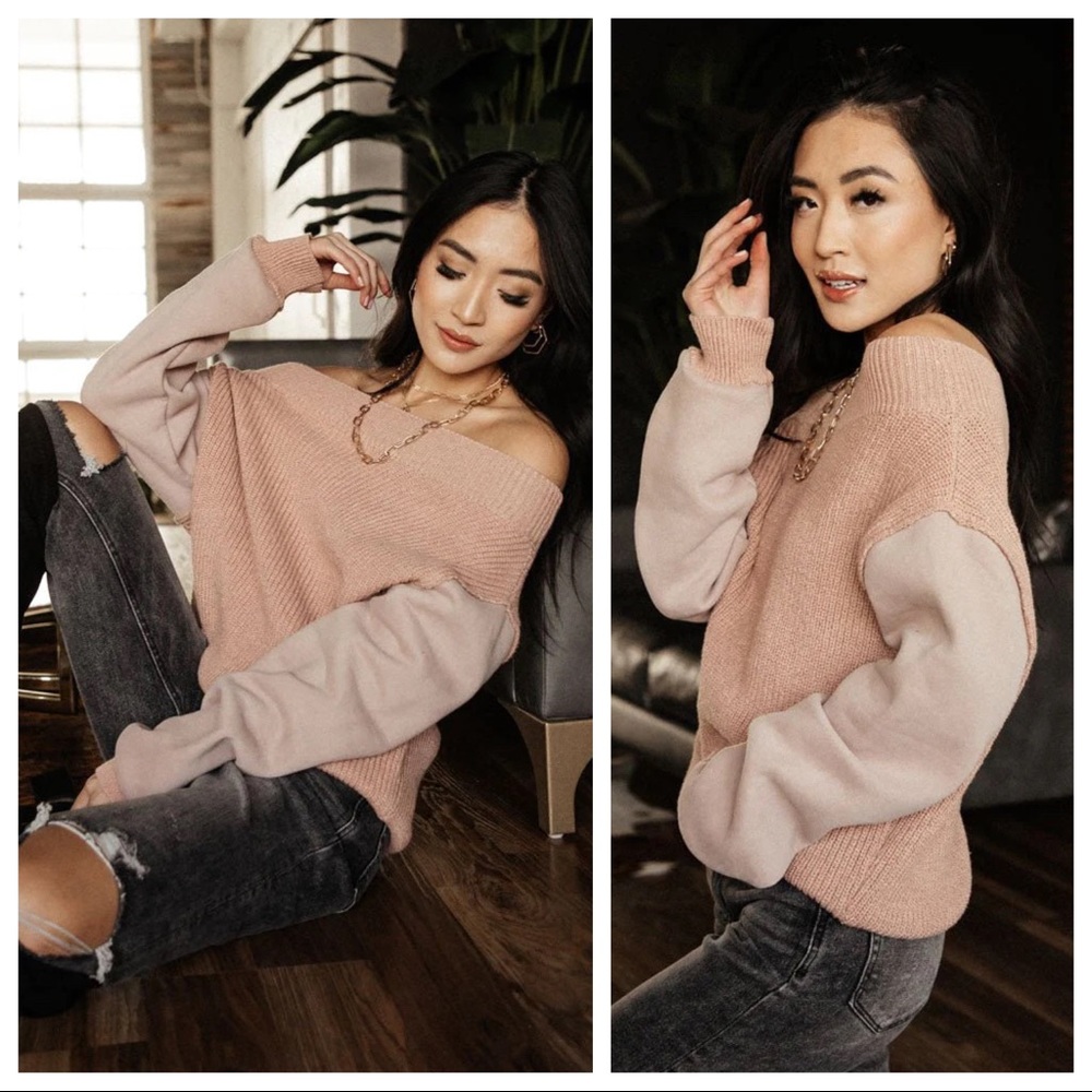 Bohme Contrast Sleeve Sweater - Pink - Picture 1 of 12
